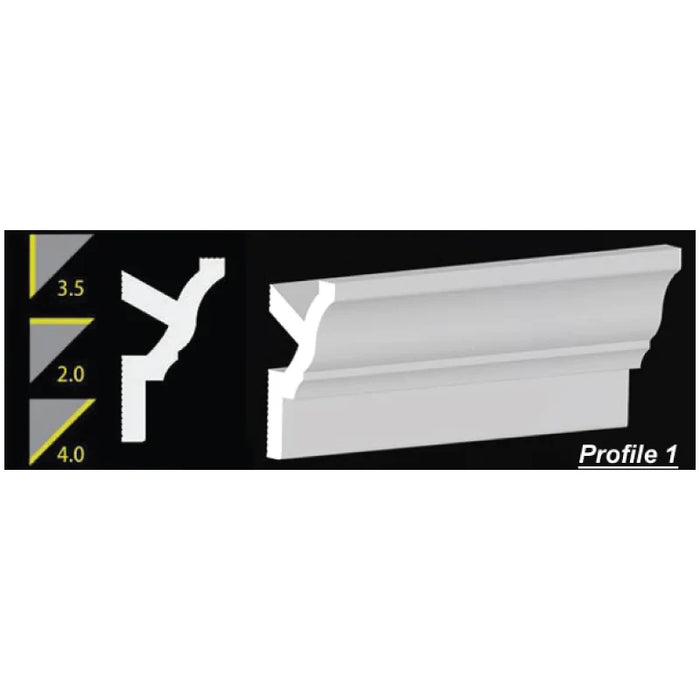 Foam Crown Molding - 3.5" H - 8' Length - Profile 1 - Paintable High Density Styrofoam