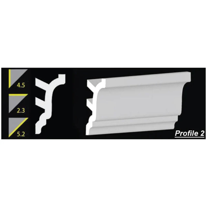 Foam Crown Molding - 4.5" H - 8' Length - Profile 2 - Paintable High Density Styrofoam