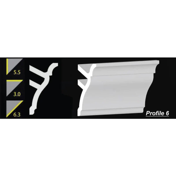 Foam Crown Molding - 5.5" H - 8' Length - Profile 6 - Paintable High Density Styrofoam