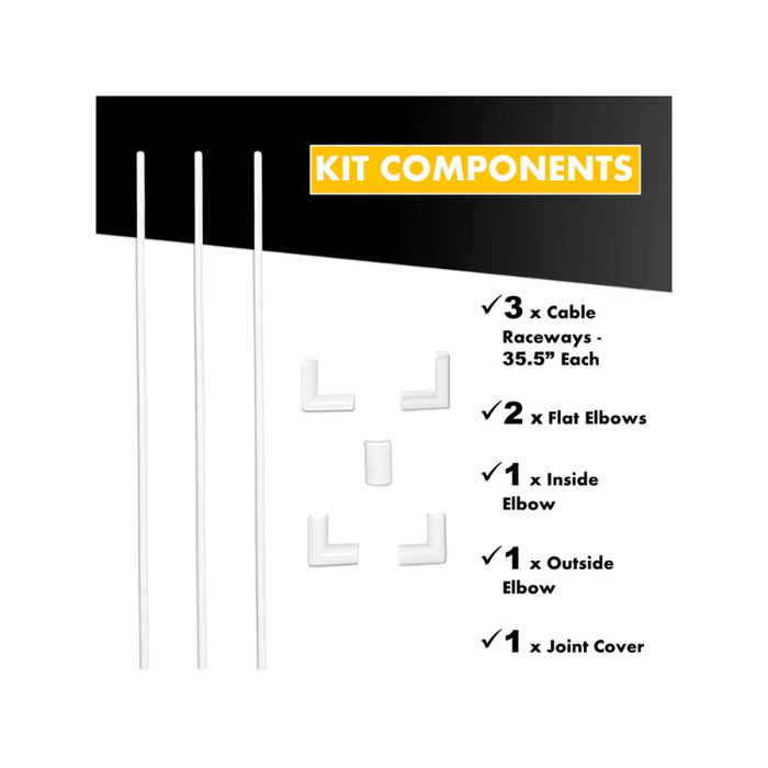 Kable Kontrol® TV Wall Cord Cover Cable Raceway - 8 Piece Kit - 0.43" W x 0.5" H