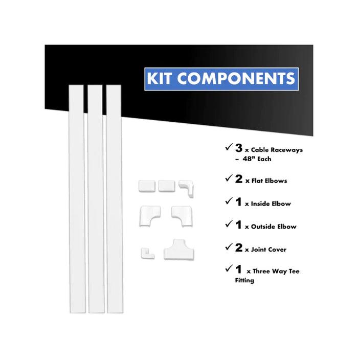 Kable Kontrol® TV Wall Cord Cover Cable Raceway - 10 Piece Kit - 1.25" W x 0.43" H