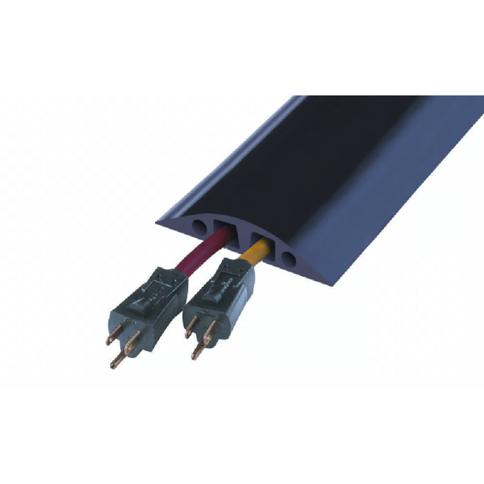 Rubber Duct 2 Channel Floor Cord Cover - 5 Feet - 0.75 Inch Cable Diameter - Black
