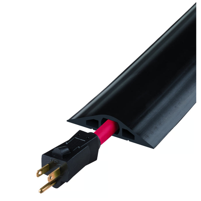 Rubber Duct 3 Channel Floor Cord Cover 10 Feet - 0.5 Inch Cable Diameter - Black