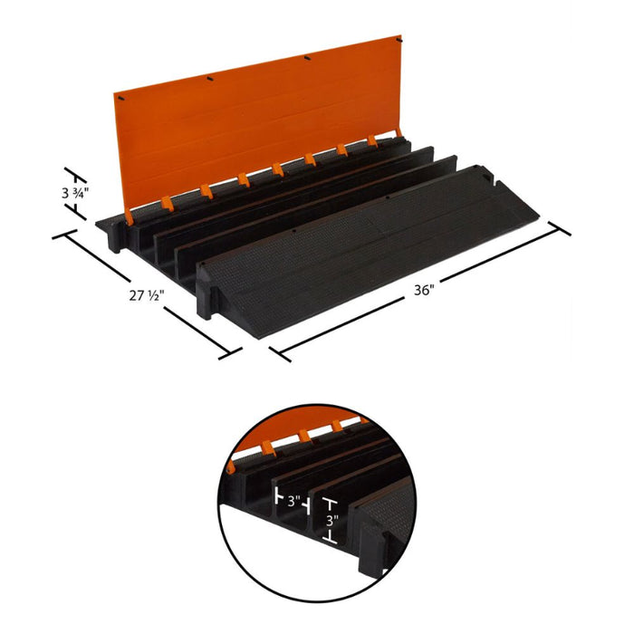 Elasco® MightyGuard Cable Protector Ramp - 3 Channel - 3" x 3" - Black / Orange