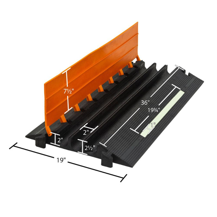 Elasco® MightyGuard Elasglow Cable Protector Ramp - 3 Channel - Black / Orange
