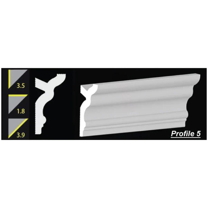 Foam Crown Molding - 3.5" H - 4' Length - Profile 5 - Paintable High Density Styrofoam