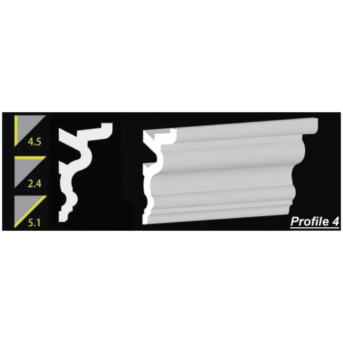 Foam Crown Molding - 4.5" H - 4' Length - Profile 4 - Paintable High Density Styrofoam