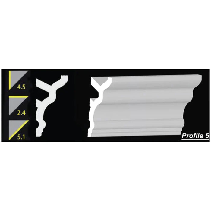 Foam Crown Molding - 4.5" H - 4' Length - Profile 5 - Paintable High Density Styrofoam