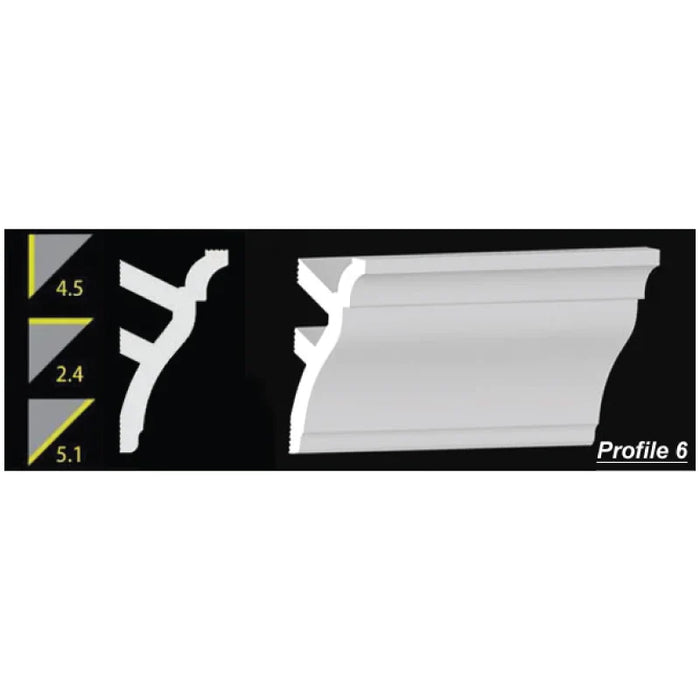 Foam Crown Molding - 4.5" H - 4' Length - Profile 6 - Paintable High Density Styrofoam