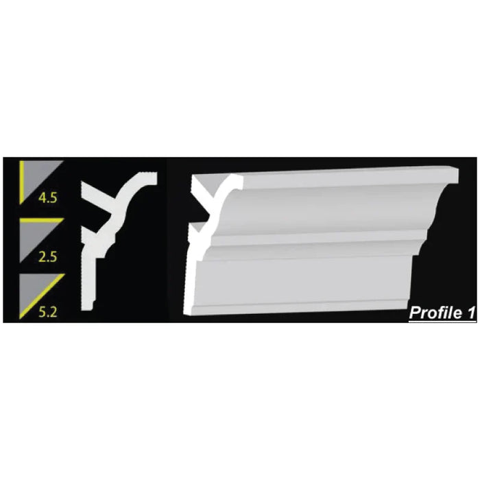 Foam Crown Molding - 4.5" H - 8' Length - Profile 1 - Paintable High Density Styrofoam