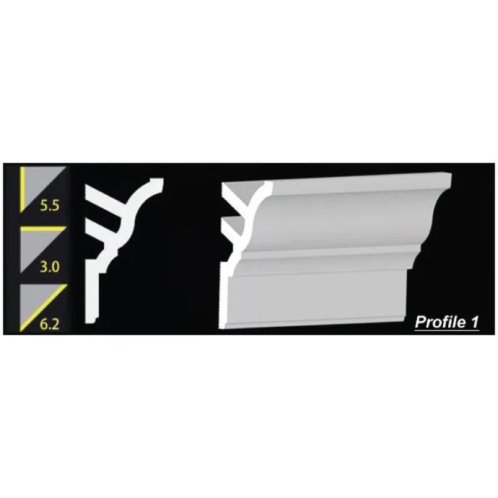 Foam Crown Molding - 5.5" H - 4' Length - Profile 1 - Paintable High Density Styrofoam