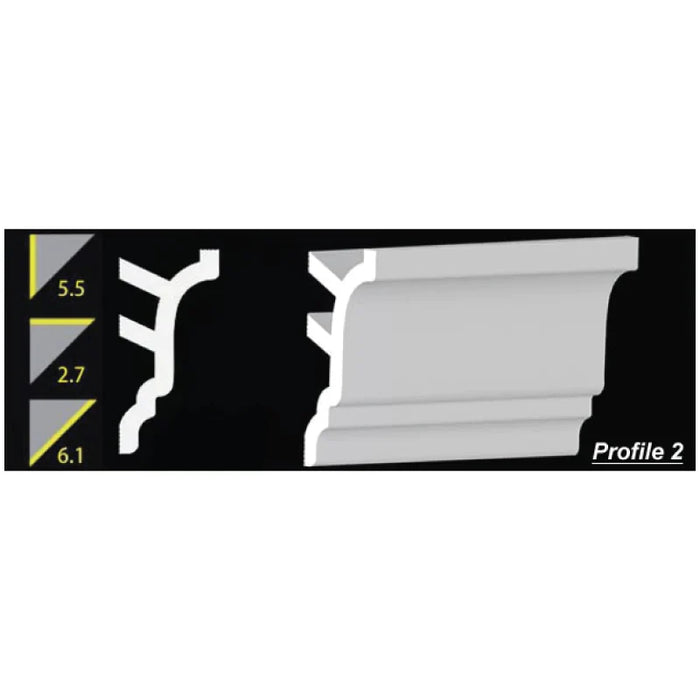 Foam Crown Molding - 5.5" H - 8' Length - Profile 2 - Paintable High Density Styrofoam