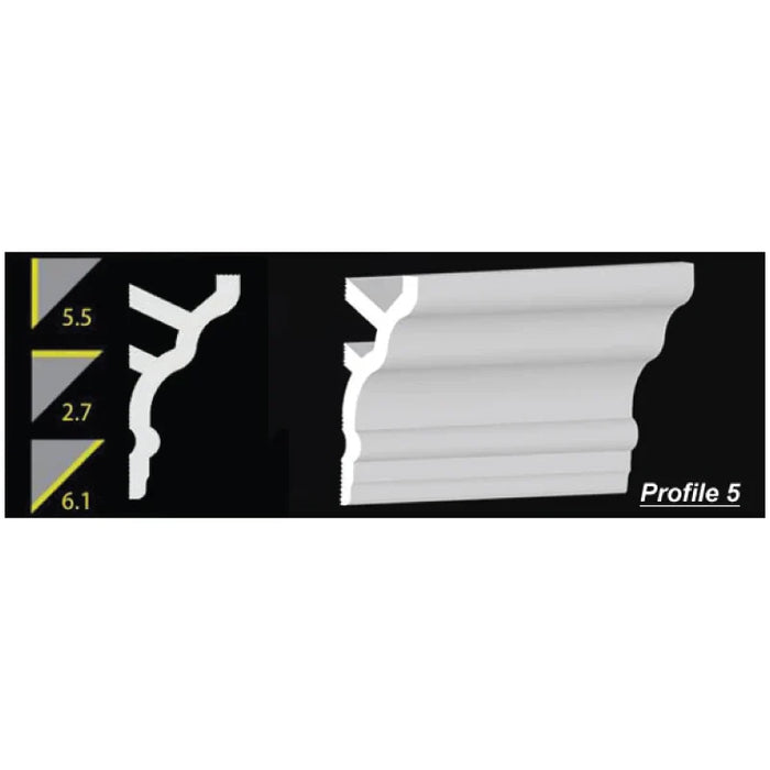 Foam Crown Molding - 5.5" H - 8' Length - Profile 5 - Paintable High Density Styrofoam