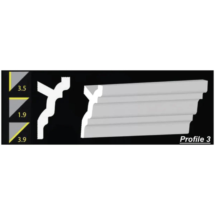 Foam Crown Molding - 3.5" H - 4' Length - Profile 3 - Paintable High Density Styrofoam