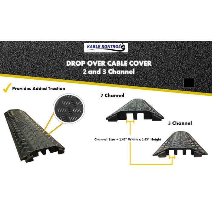 Kable Kontrol® Drop Over Floor Cord Cover 40" Long - 3 Channel - Black