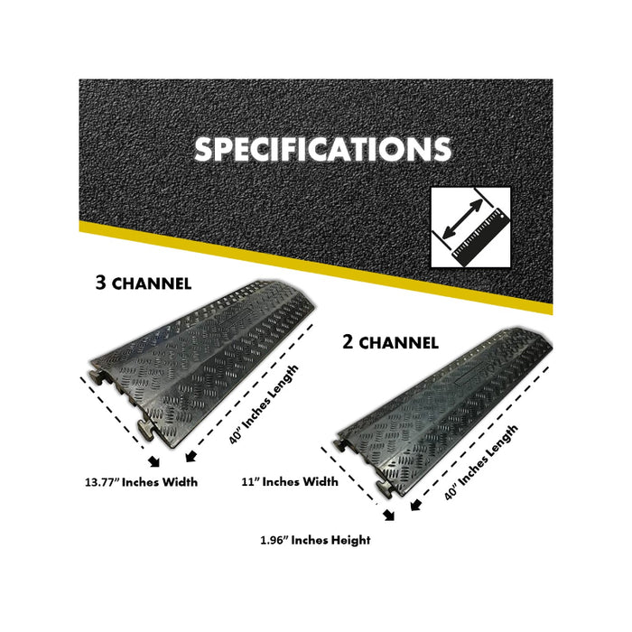 Kable Kontrol® Drop Over Floor Cord Cover 40" Long - 3 Channel - Black