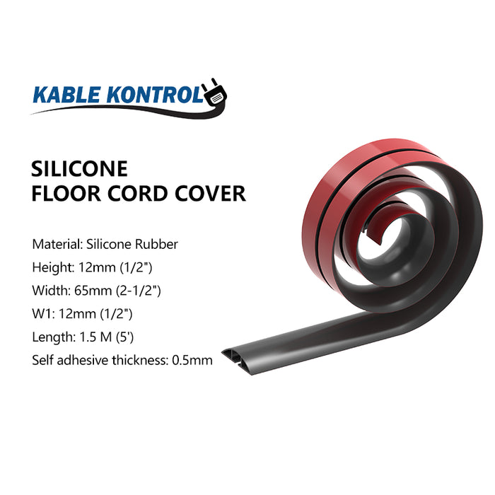 Kable Kontrol® Flexible Silicone Adhesive Floor Cord Cover - Black