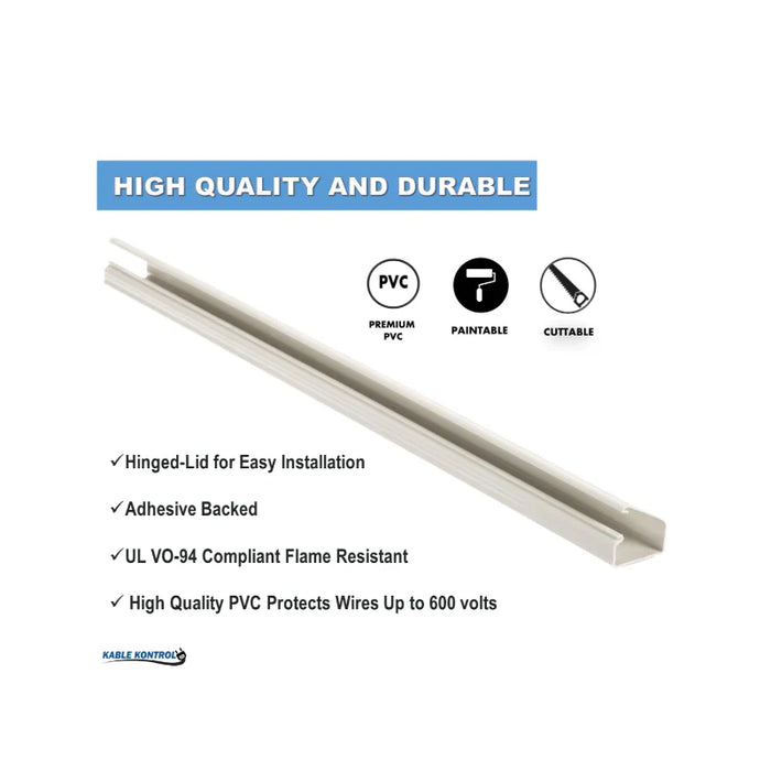 Kable Kontrol® Hinged Wall Cord Cover Cable Raceway - 1.5" W x 0.75" H - 5' L - White
