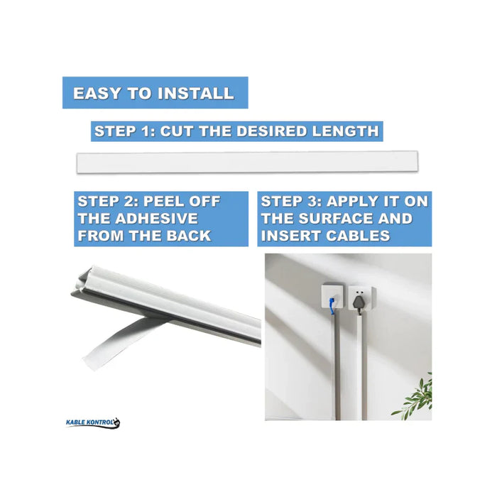 Kable Kontrol® Hinged Wall Cord Cover Cable Raceway - 1.5" W x 0.75" H - 5' L - White