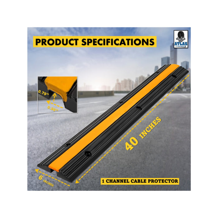 Atlas® Safety Stripe - Drop Over Rubber Cable Protector Ramp - 1 Channel - Yellow / Black