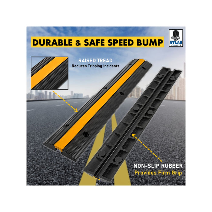 Atlas® Safety Stripe - Drop Over Rubber Cable Protector Ramp - 1 Channel - Yellow / Black