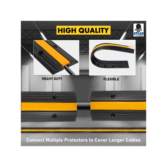 Atlas® Safety Stripe - Drop Over Rubber Cable Protector Ramp - 1 Channel - Yellow / Black