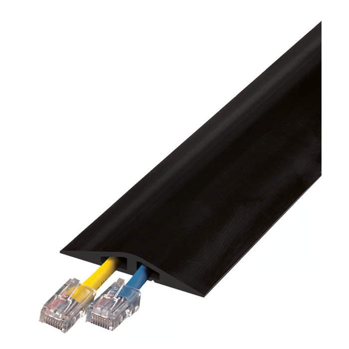 Rubber Duct 2 Channel Floor Cord Cover - 10 Feet - 0.25 inch Cable Diameter - Black