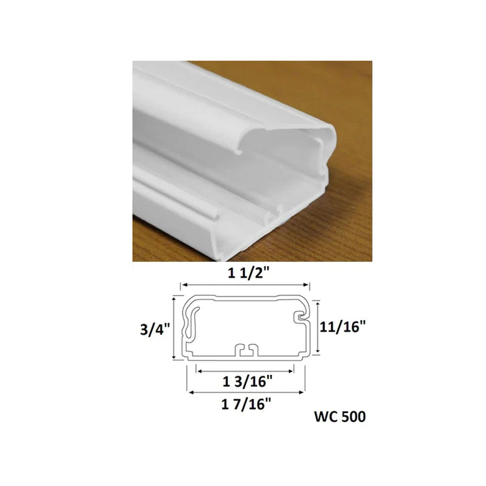 Wire Trak® Hinged Wall Cord Cover Cable Raceway - 1.5" W x .75" H x 6' L - White